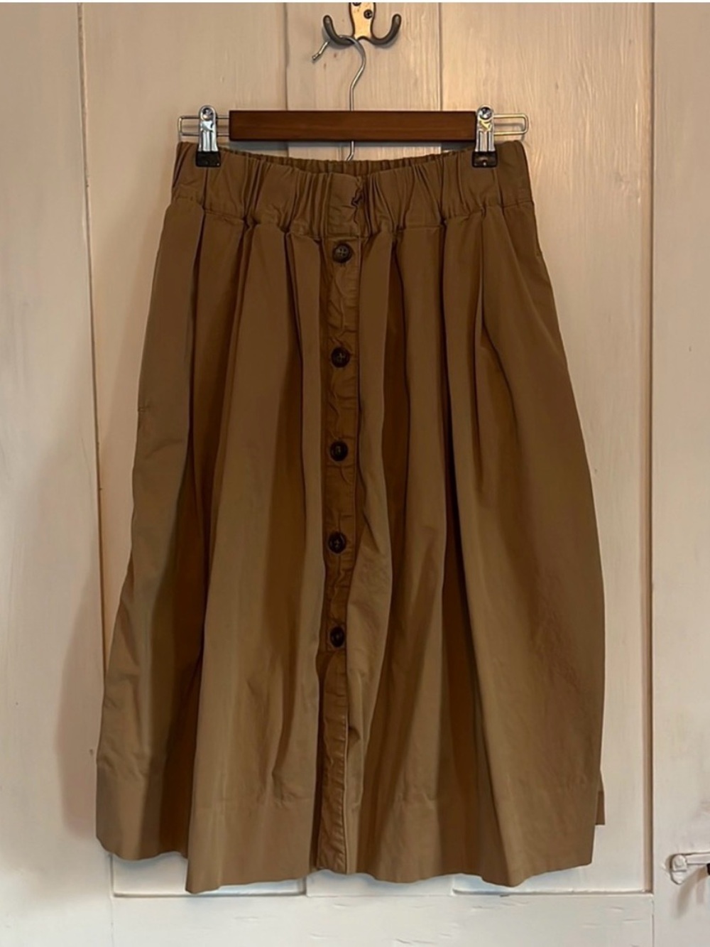 J. Crew Brown Button-Front A-Line Midi Skirt